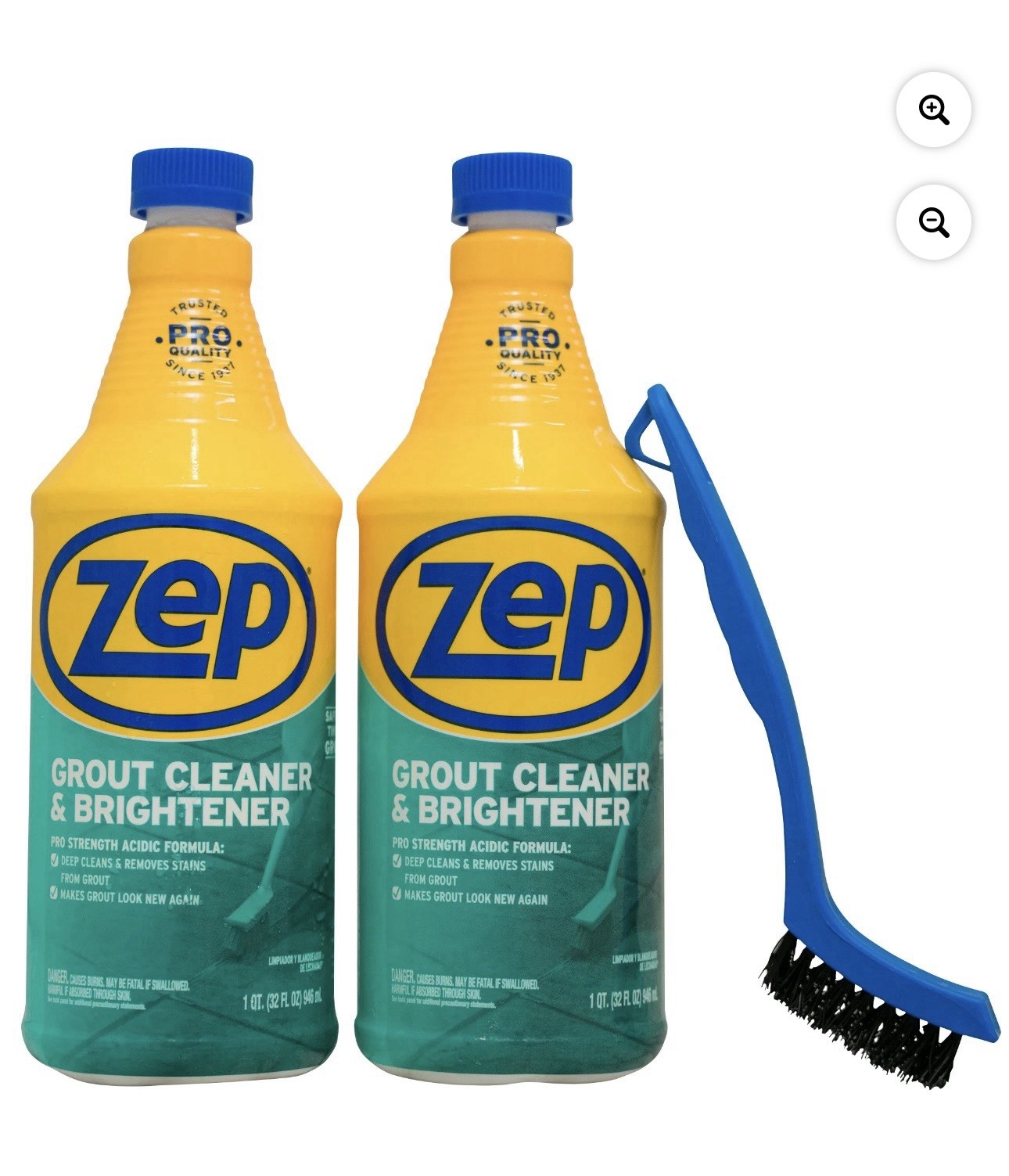 Zep Grout Cleaner and Brightener and Easy to Use Handheld Brush Case Of 2 32 oz