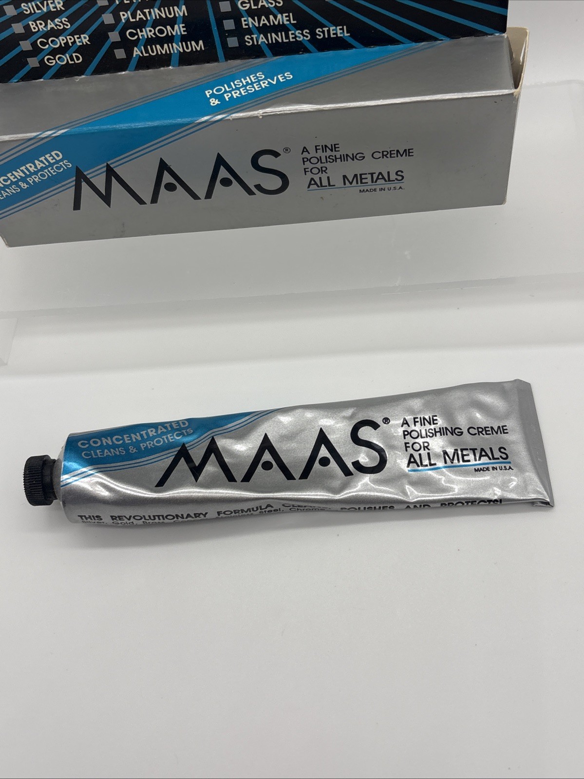 MAAS All Metals Polish Cream 2 Oz Tube 94% Full With Box