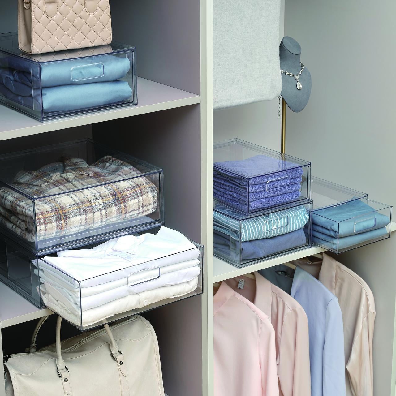 (2 pack) Mainstays Clear Glossy Plastic Pull-Out Closet Drawer Large Size