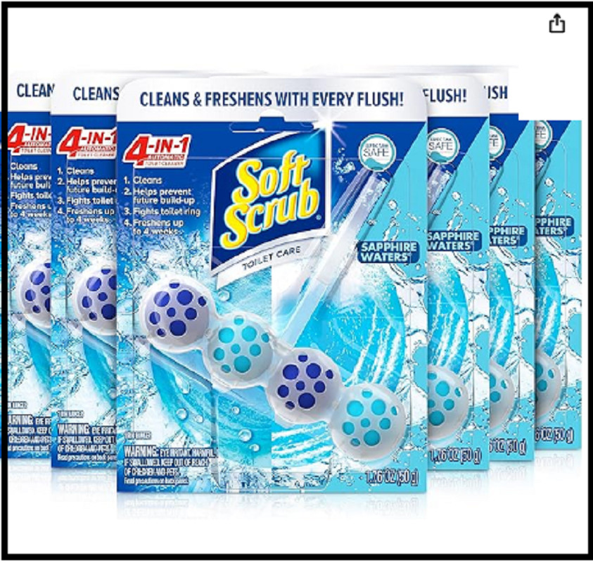 Soft Scrub 4-in-1 Rim Hanger Toilet Bowl Cleaner, Sapphire Waters, 6 Count