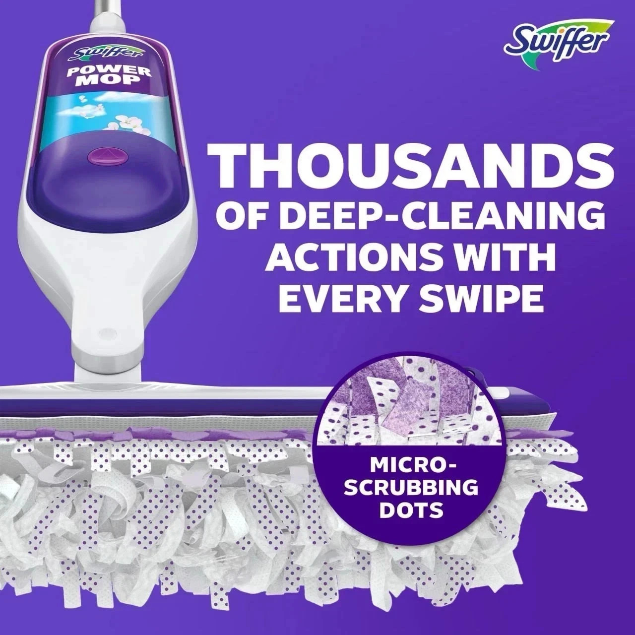 Swiffer Power Mop Kit with Refill, Unscented, 1 Handle + 1 solution & 2 Pads