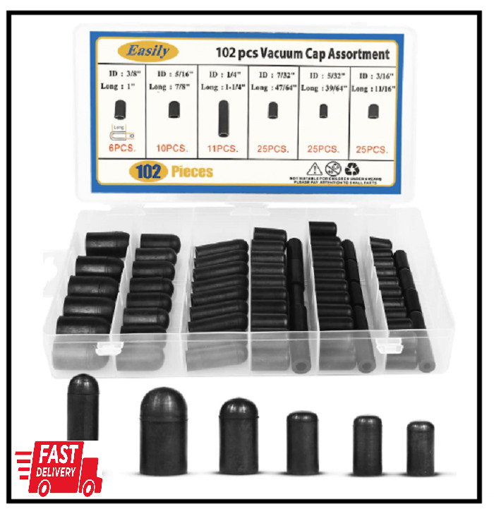 Rubber Vacuum Caps Plug Kit, 102 PCS Assorted Vacuum Plugs Hose End Caps Assortm