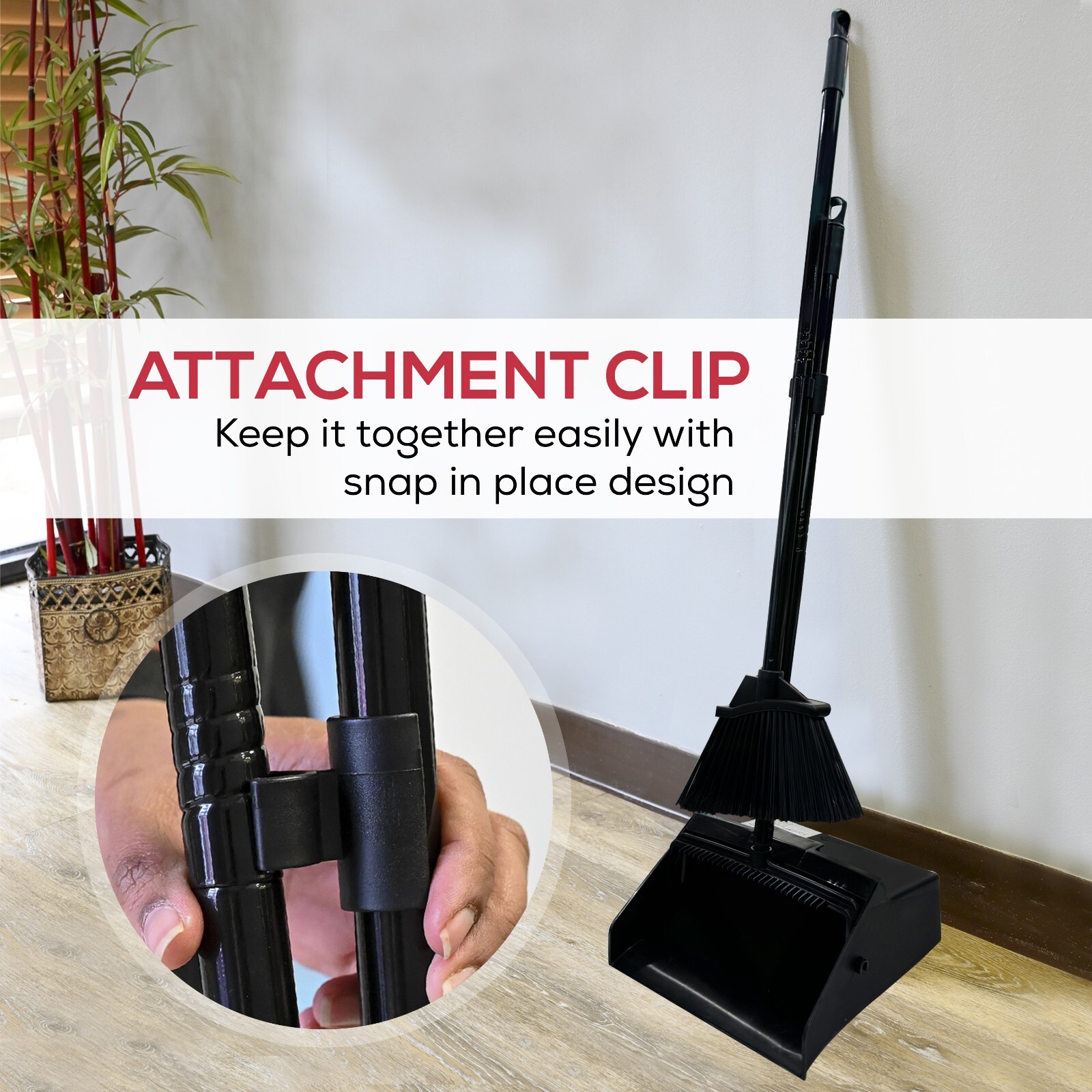 38″ Upright Lobby Broom and Dustpan Set for Home & Commercial Use, Black, 1 Set