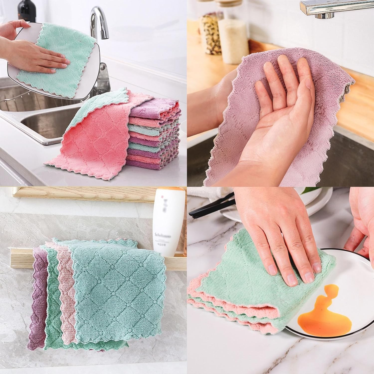 Reusable Microfiber Kitchen Cloths Absorbent Dish Towels 24 Pack