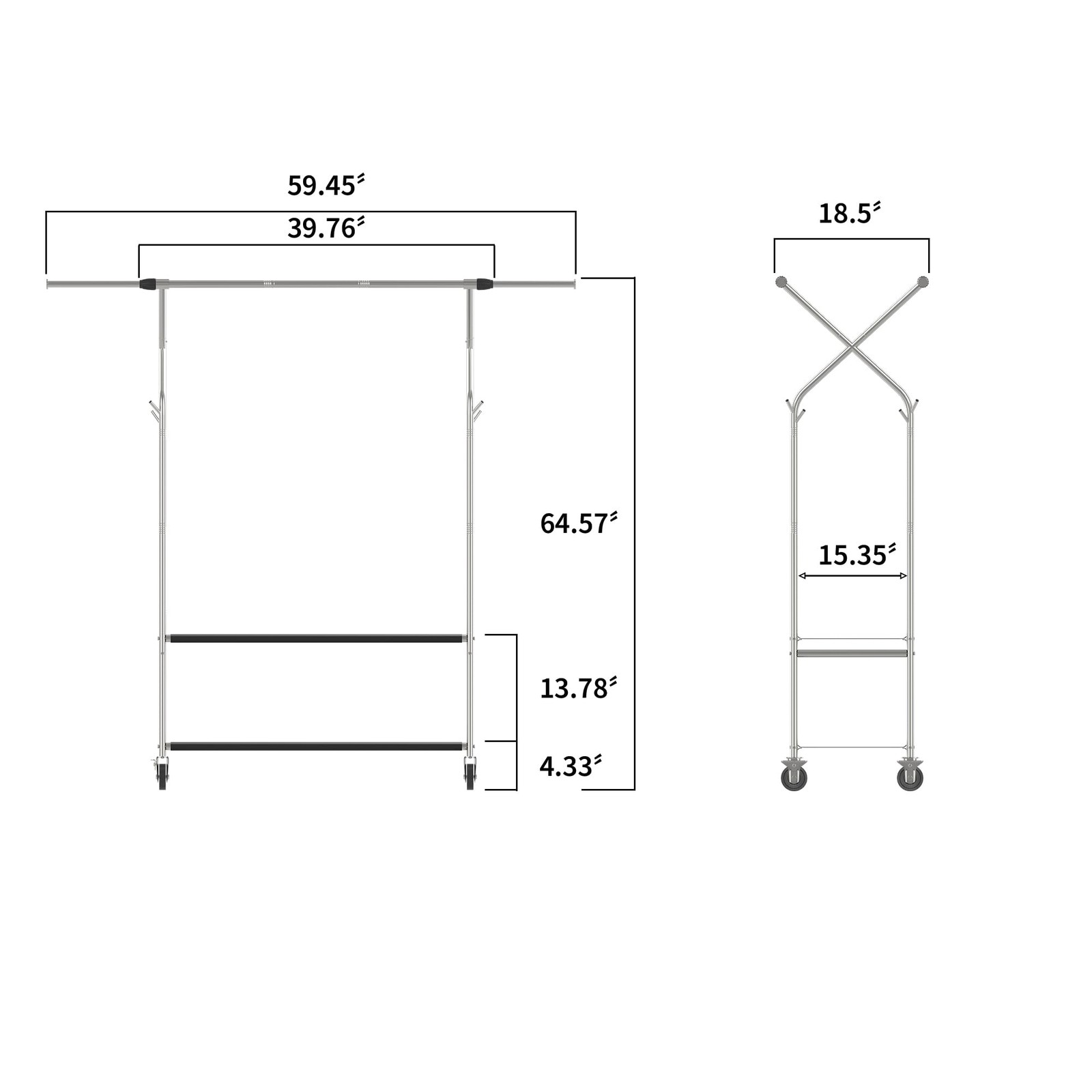 Heavy Duty Clothes Rack,Double Rods Clothing Rack for Hanging Clothes,Rolling