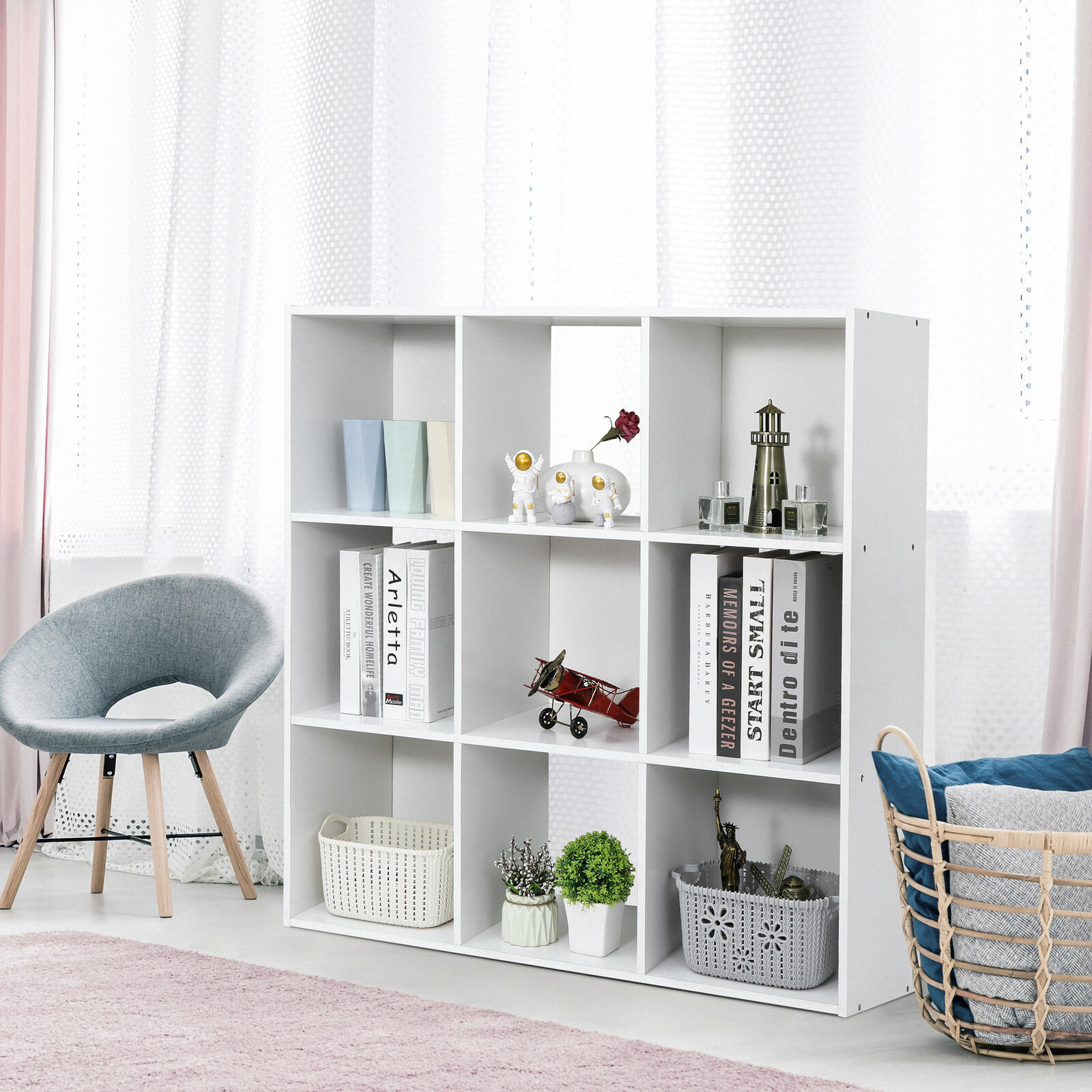 9-Cube White Closet Organizer Storage Shelves Save Space Study Bookshelves