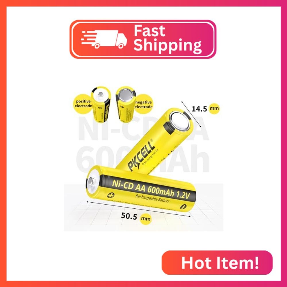 PKCELL 4 Pack AA 1.2V 600mAh NICD Rechargeable Double A Battery for Solar Lights
