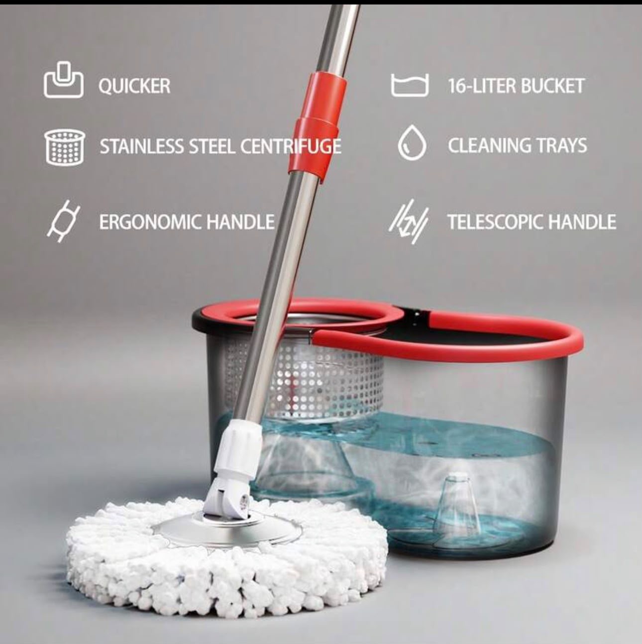 360° Spin Mop and Bucket Set with 3 Microfiber Heads Adjustable Handle Cleaning