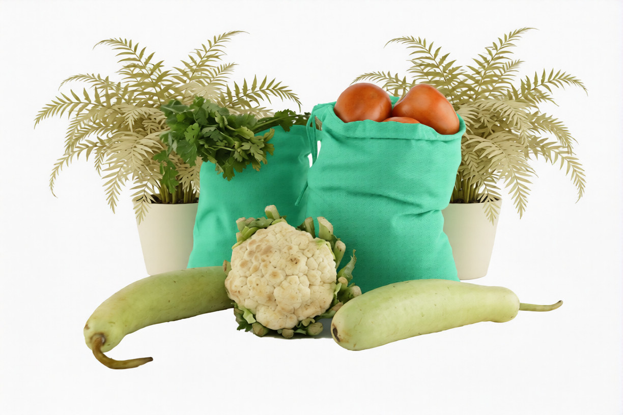 CharkaBags – 6 x 8 Inches Green Single Drawstring Reusable Washable Muslin Bags