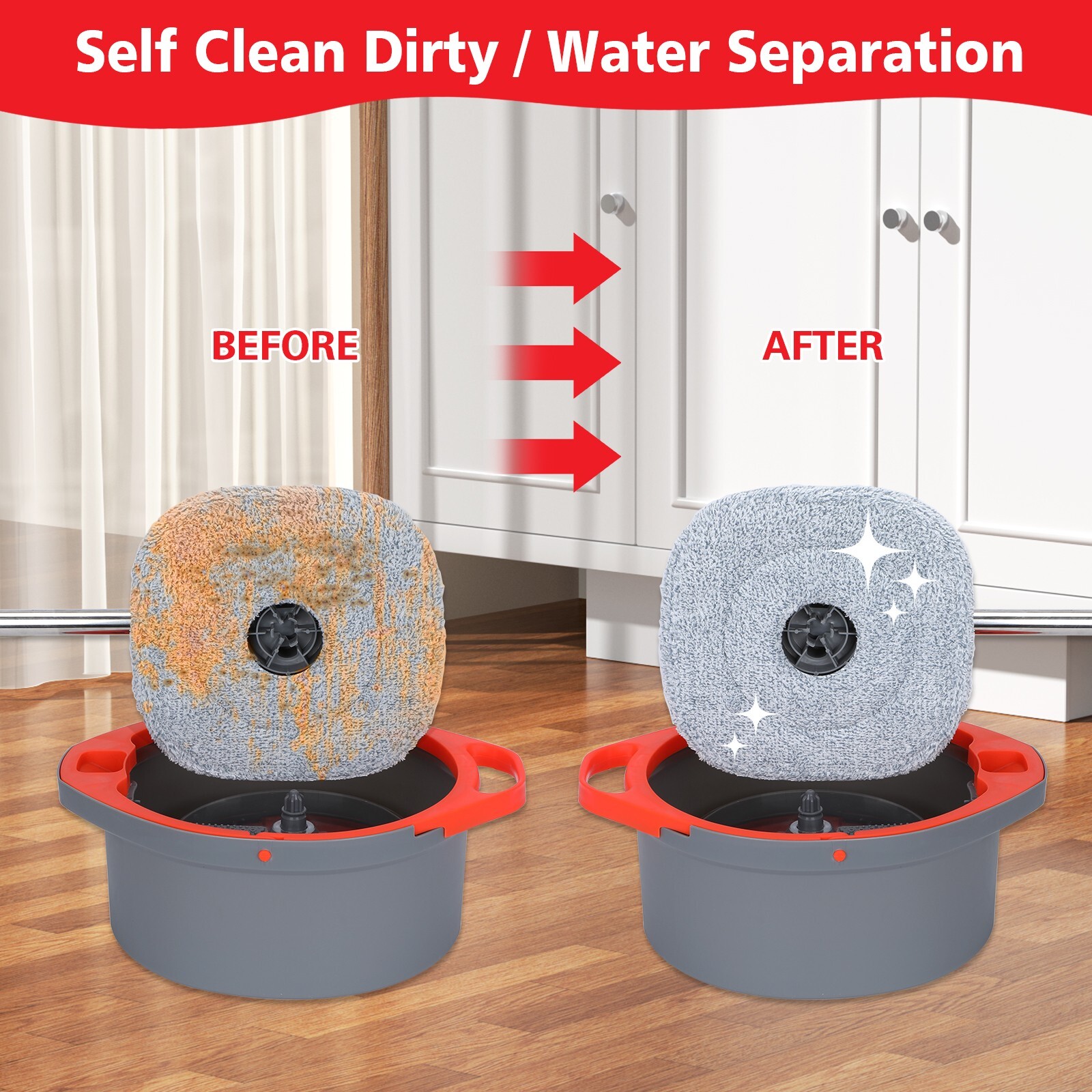 Spin Mop and Bucket System Set, Dirty Clean Water Separation System 360° Rotate