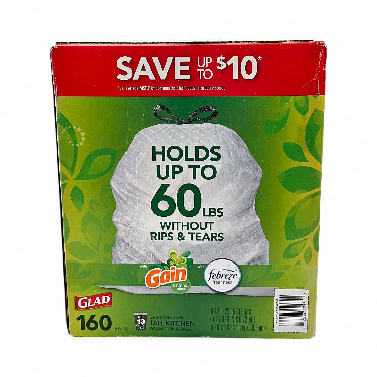 Glad ForceFlex StrengthGuard Tall Kitchen Trash Bags 160-Count – White