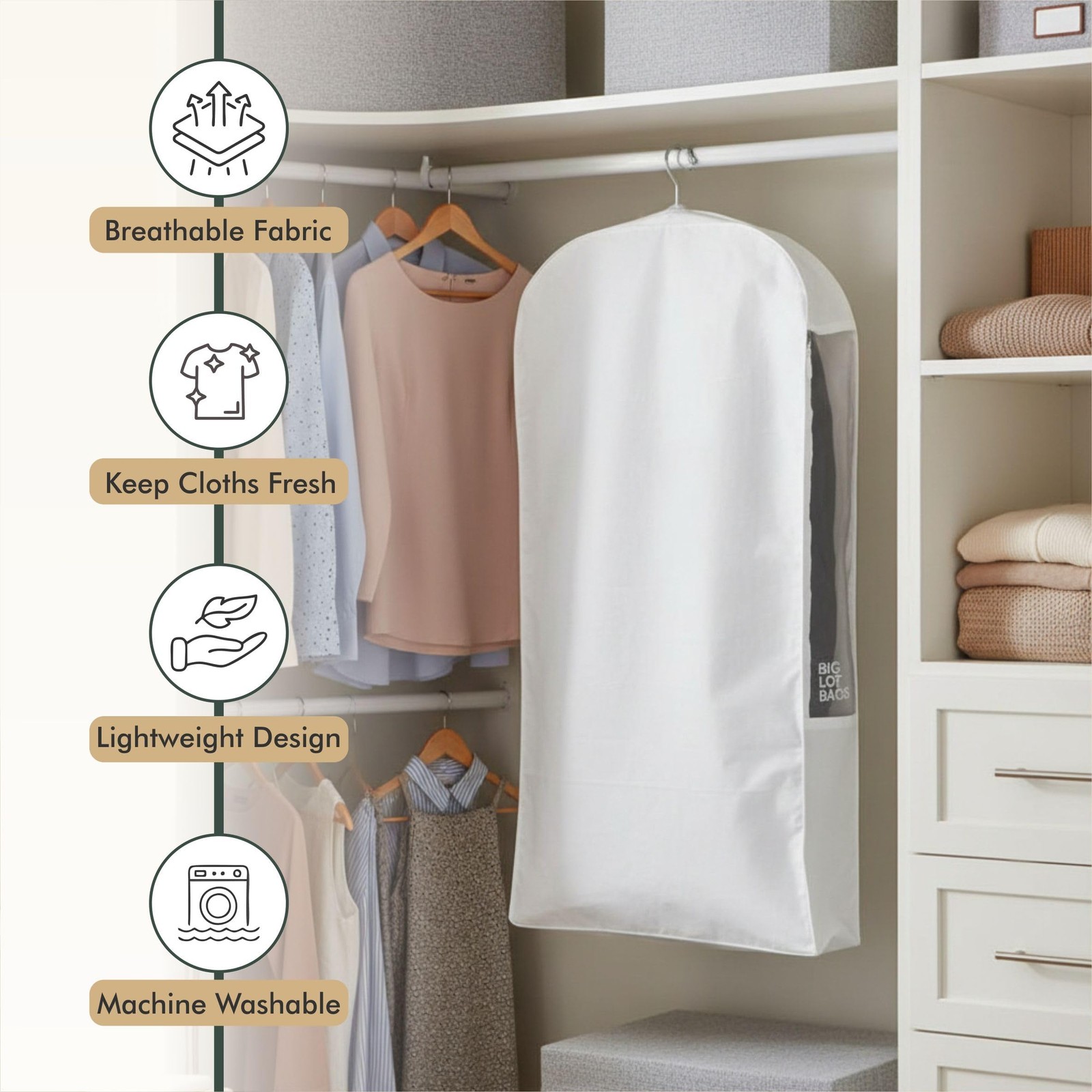 Premium Garment Bag for Hanging Clothes – Breathable Cotton Suit Bag for Clos…