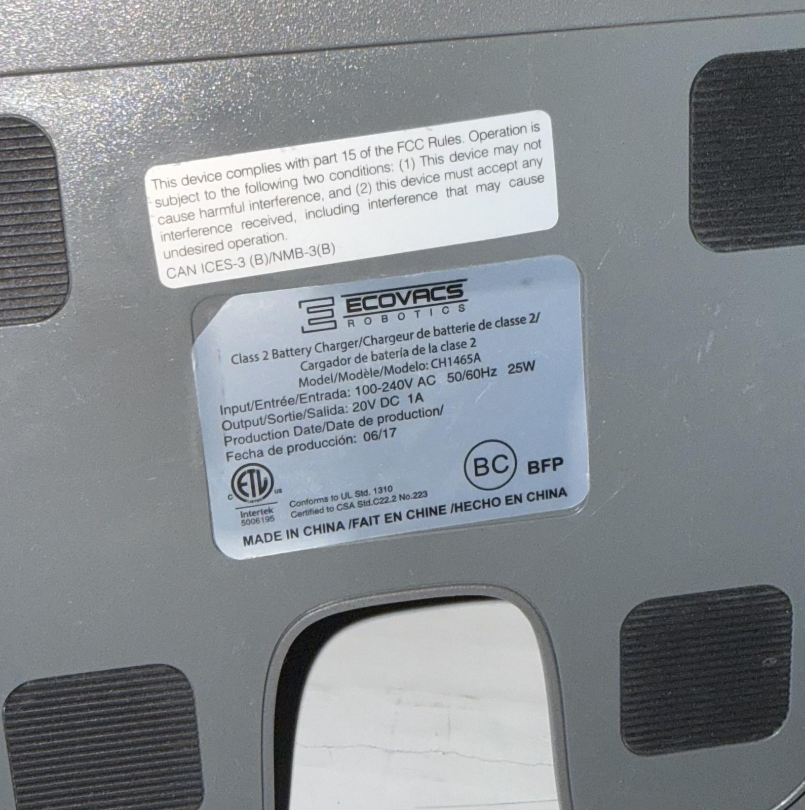 Ecovacs Robotics CH1465A Robot Vacuum Charging Dock Base Corded Gray Charger