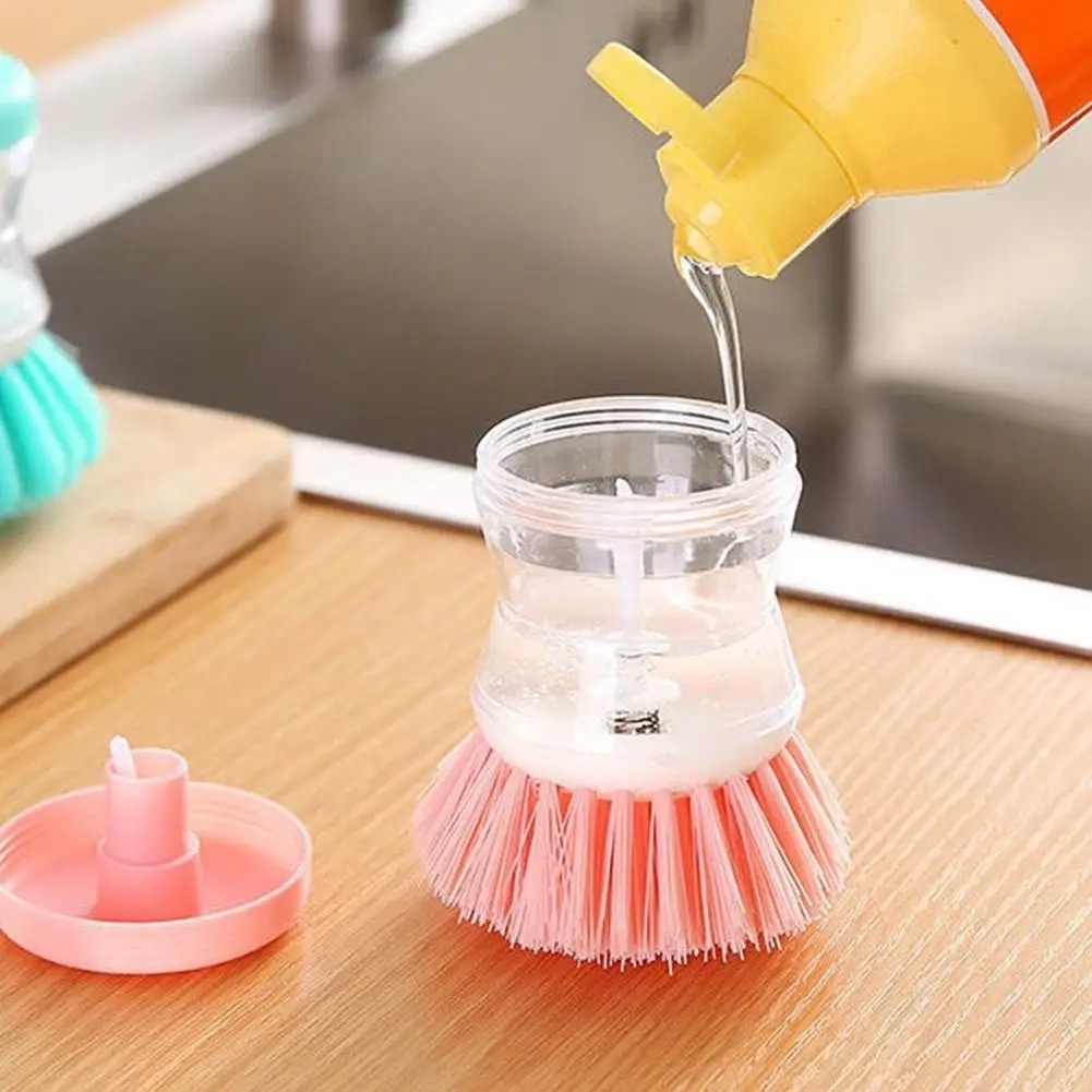 1Pc Soap Liquid Dispensing Pot Brushes Kitchen Dish Pan Sink Clean Washing