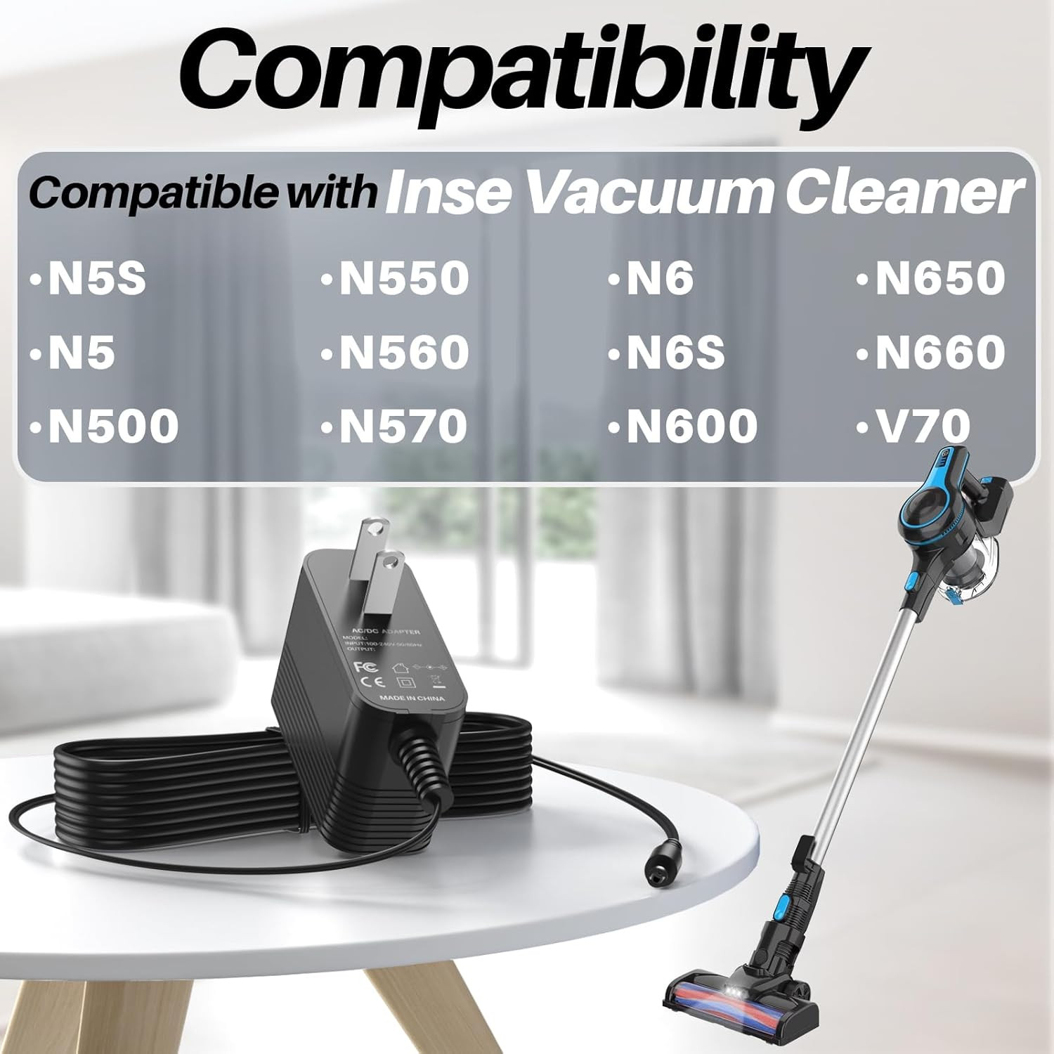 26.5V DC Charger for Inse Cordless Vacuum Cleaner Replacement AC Adapter for INS