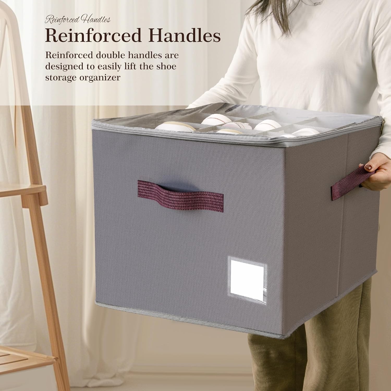 Shoe Organizer Closet Storage 2 Pack Foldable Shoe Box with Handles