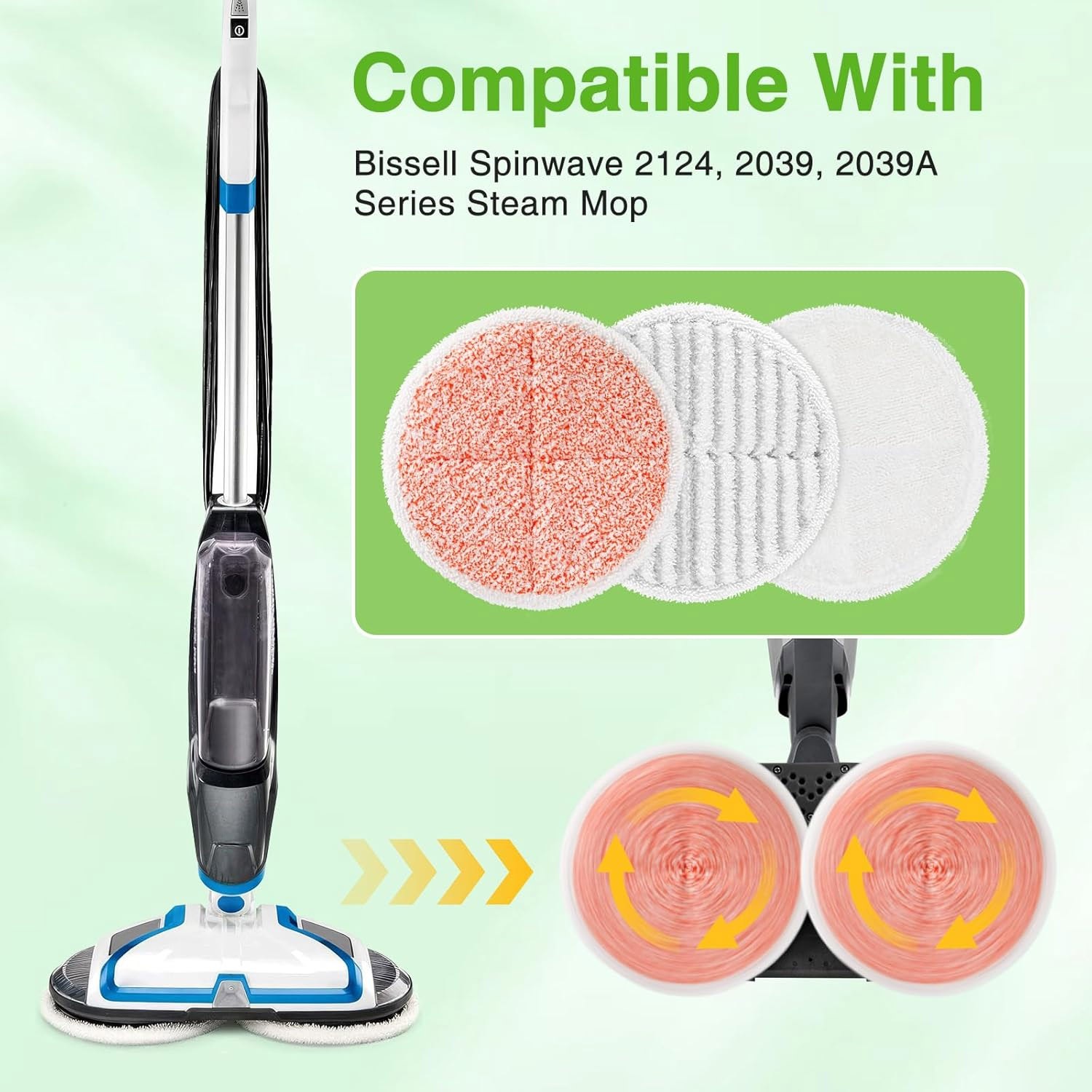 For Bissell Spinwave Mop Pads # 1611298 fits 2039, 20391, 20395, 2124, 2039A