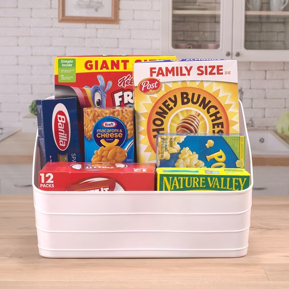 Storage Bin White Flexible Closet Organizer Basket Handle Design