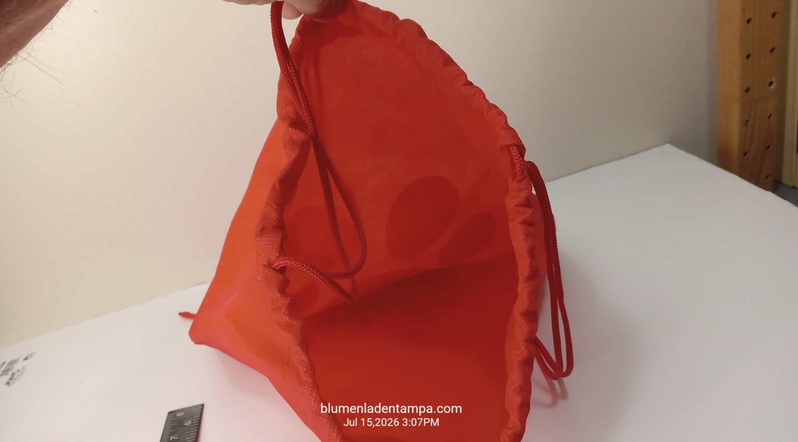 Orange Drawstring Cinch Bag White Paw Print Polyester Backpack 14×14
