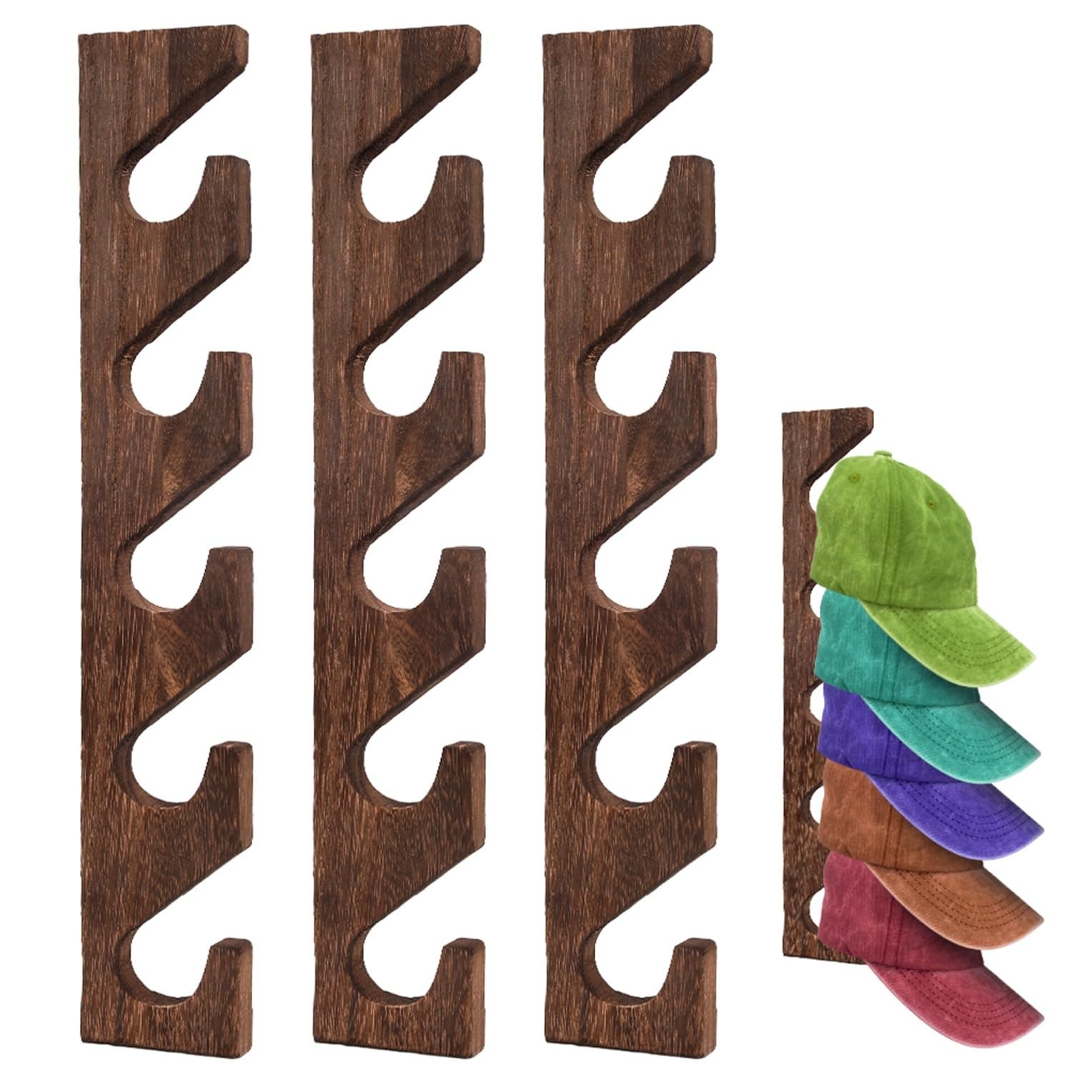 3 Pcs Hat Rack for Baseball Caps, Wall Mounted Wooden Hat Storage Organizer H…