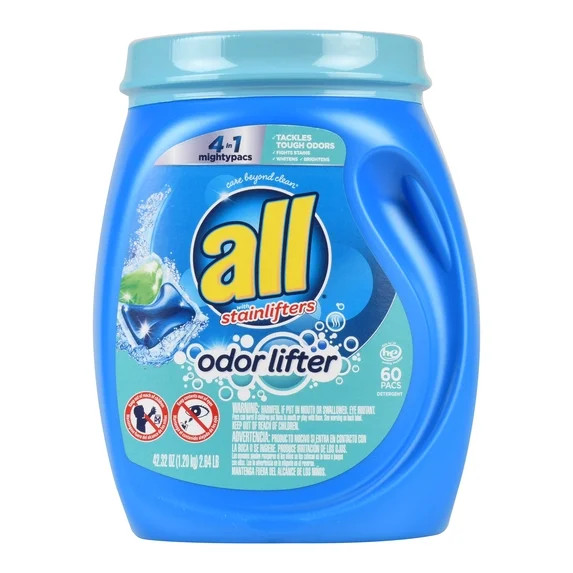 All Mighty Pacs Laundry Detergent 4‑In‑1 Odor Lifter (60‑Count)