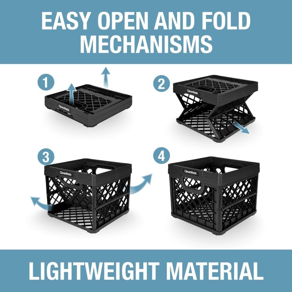 Collapsible Milk Crate 25L 6.6 Gal 50 lb Capacity Heavy Duty Folding Crate