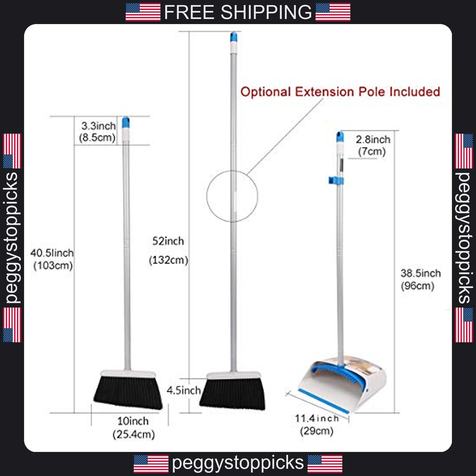 Extendable Floor Broom and Dustpan Set for Indoor Outdoor Cleaning