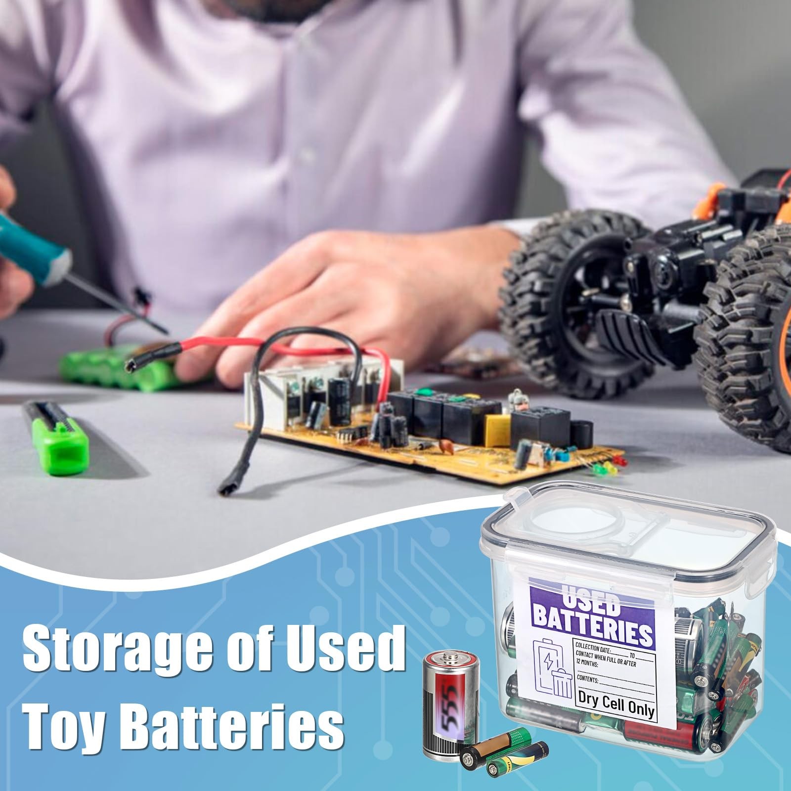 Battery Recycling Container Lid 1.3 L Capacity Dry Cell Storage Disposal Bin