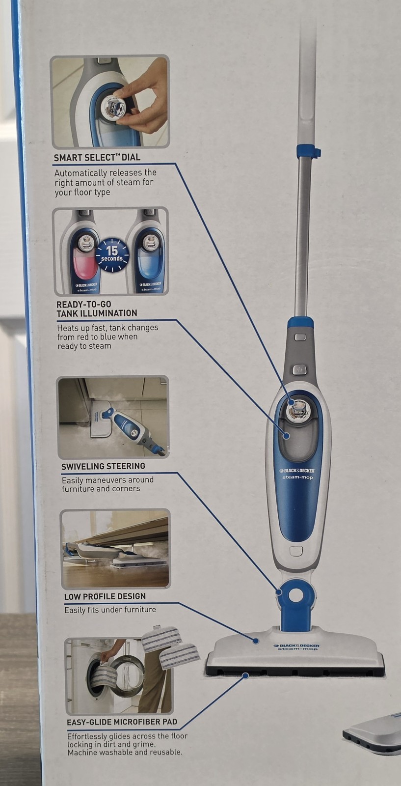 Black+Decker Steam-Mop SmartSelect Technology – 1500W – 23 ft Cord – SM1610