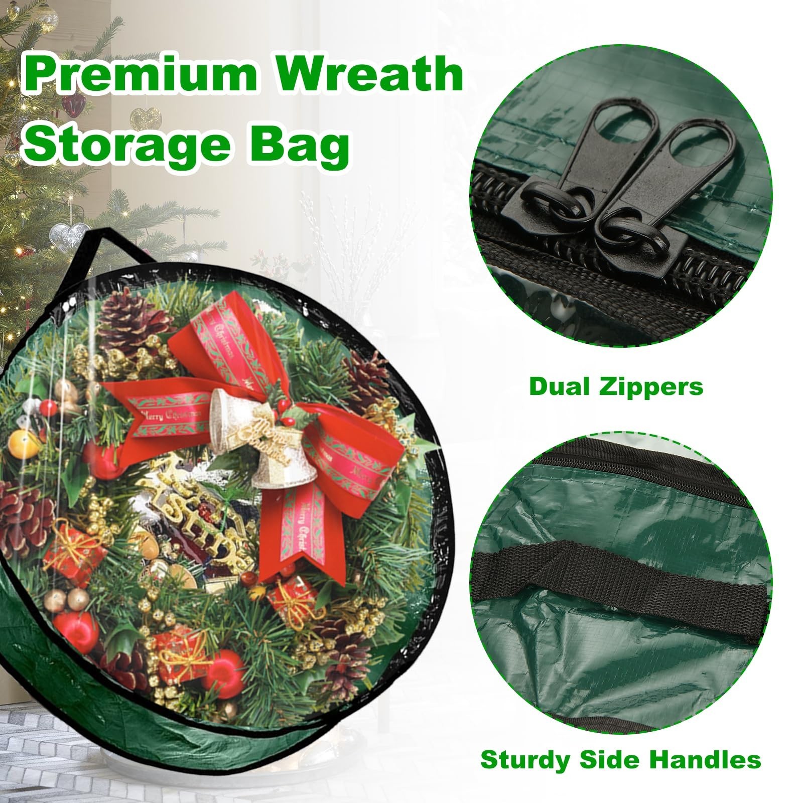 6 Pack Heavy Duty Wreath Storage Bags, 24×8 Inch Xmas Container with Clear Windo
