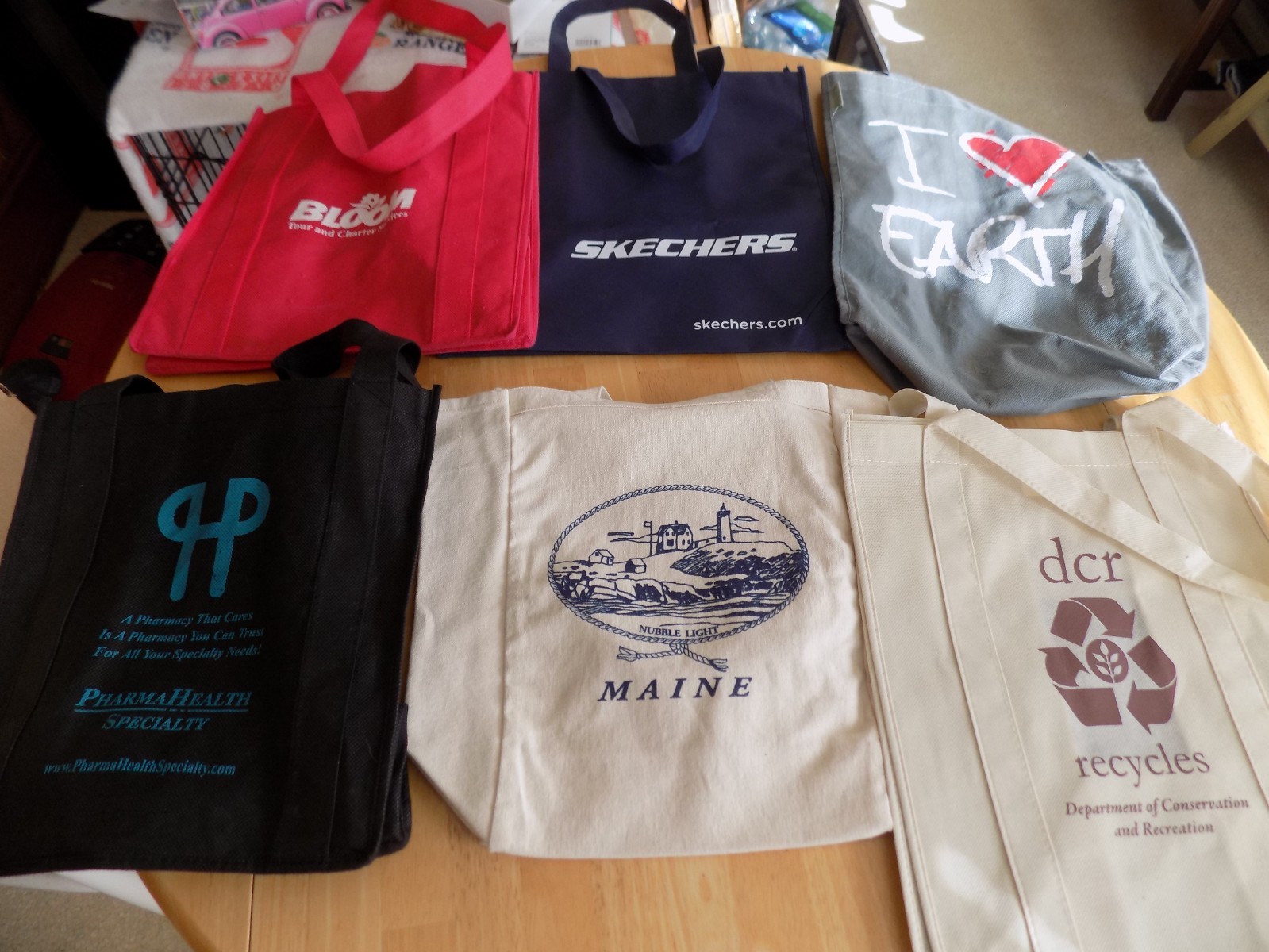 Lot of 6 Assorted Branded Cotton Canvas Tote Reusable Bags