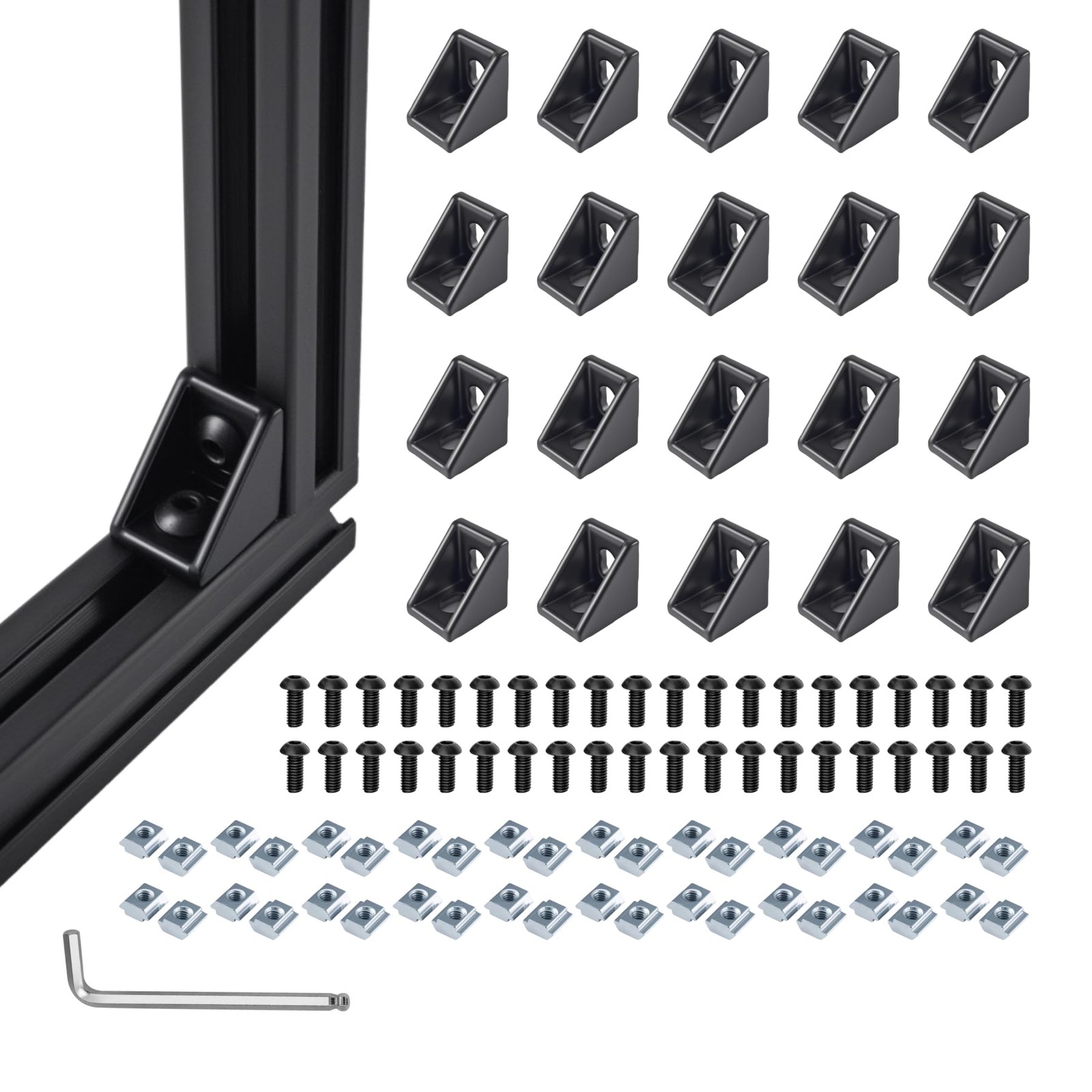 20 Sets Black 2020 Series Aluminum Extrusion Corner Bracket Kit 20pcs Right