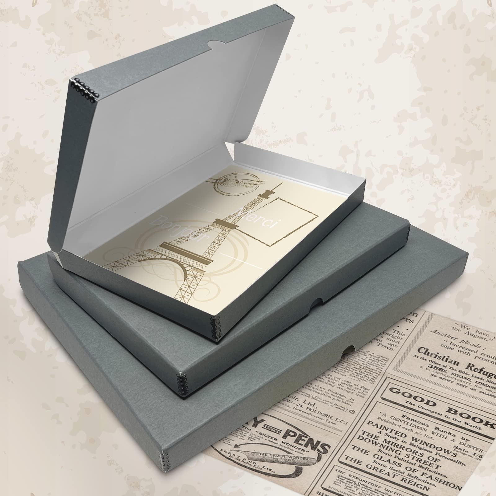 Archival Folio Storage Box Clamshell Design with Metal Edge Photos Documents