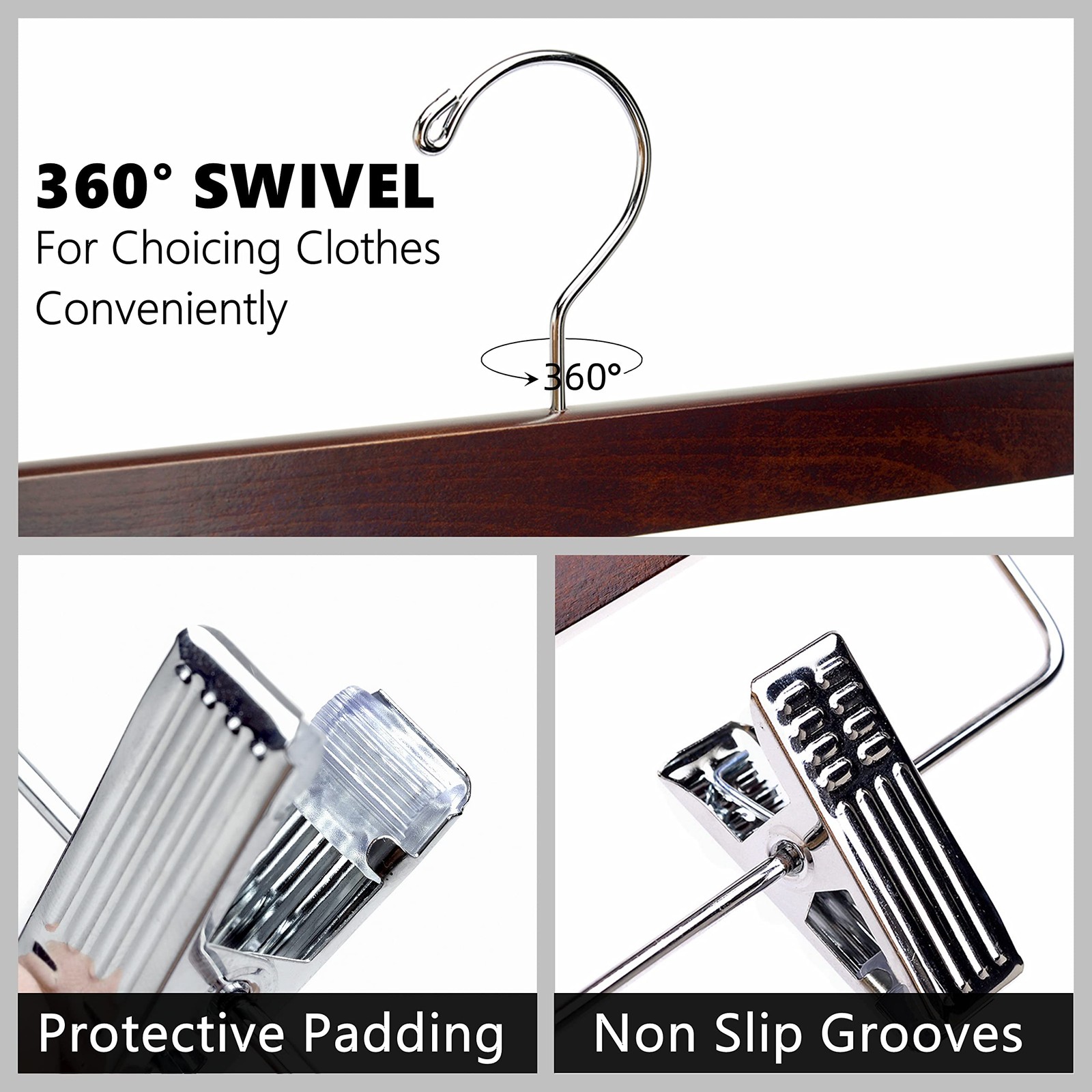Retro Wooden Pants Hangers With 2adjustable Clips Walnut Wood Skirt Trouser Ha