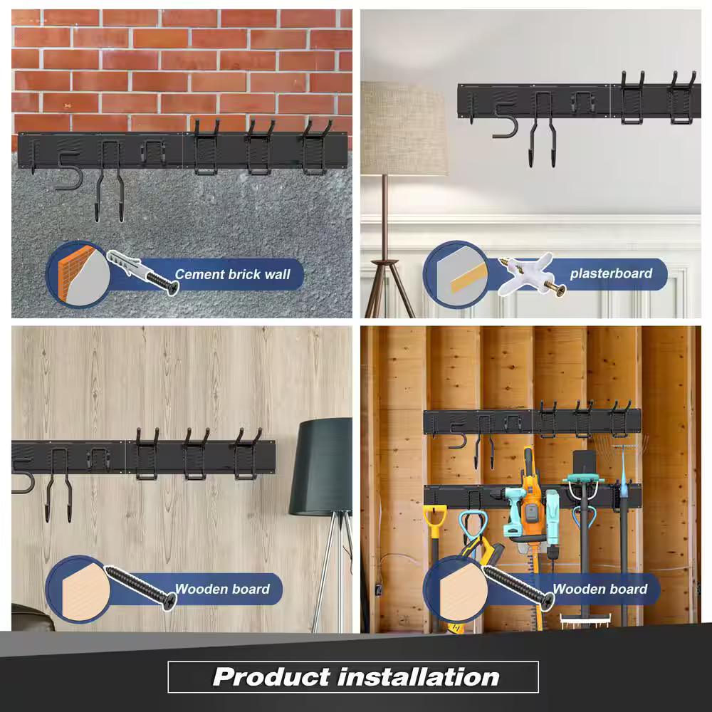 34 in. Garage Tool Storage Steel Rack, 300 lbs. Load Capacity Wall Mounted Stora