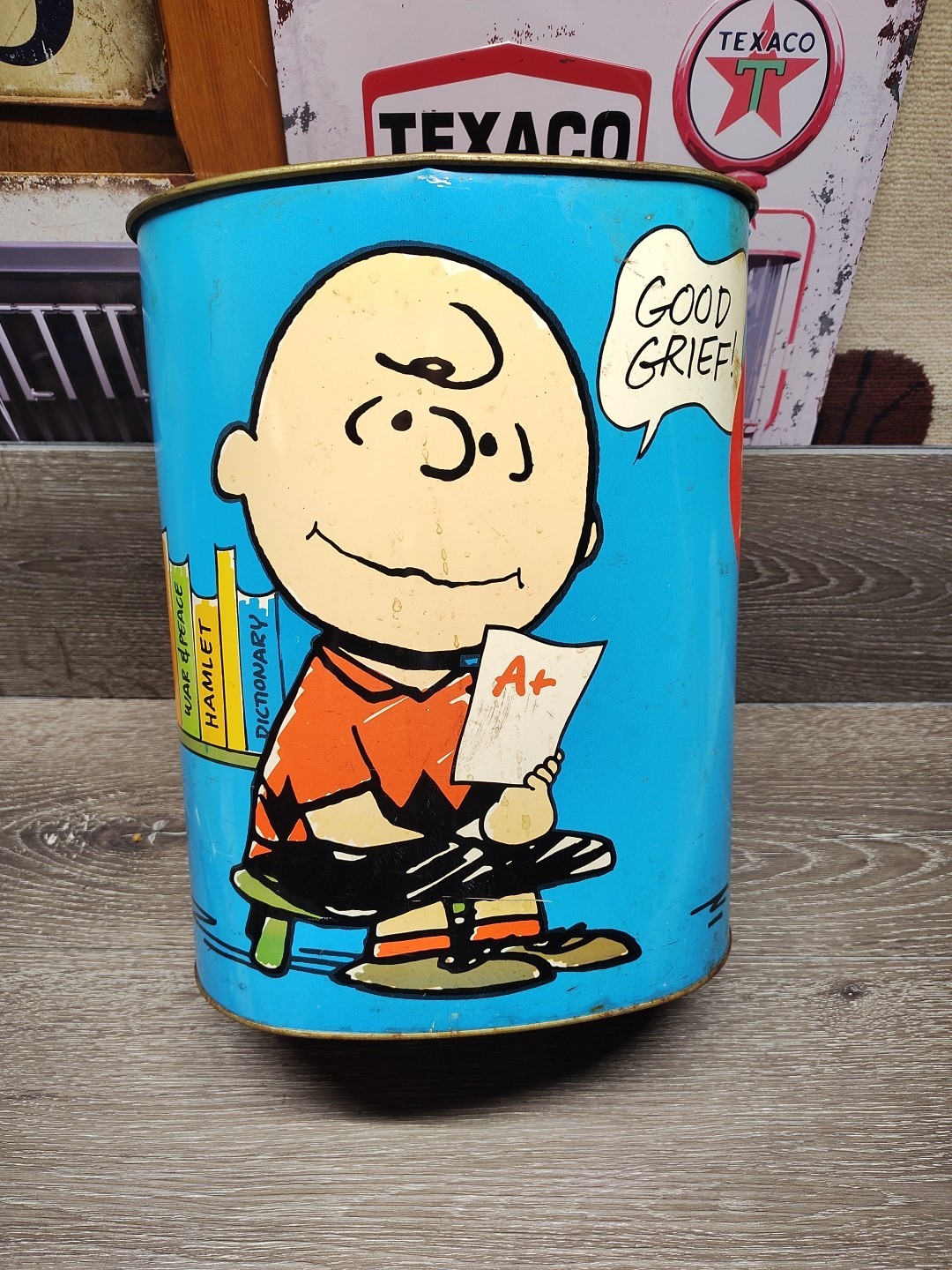Vintage Cheinco Charlie Brown Snoopy Metal Waste Basket Pop Art VERY NICE