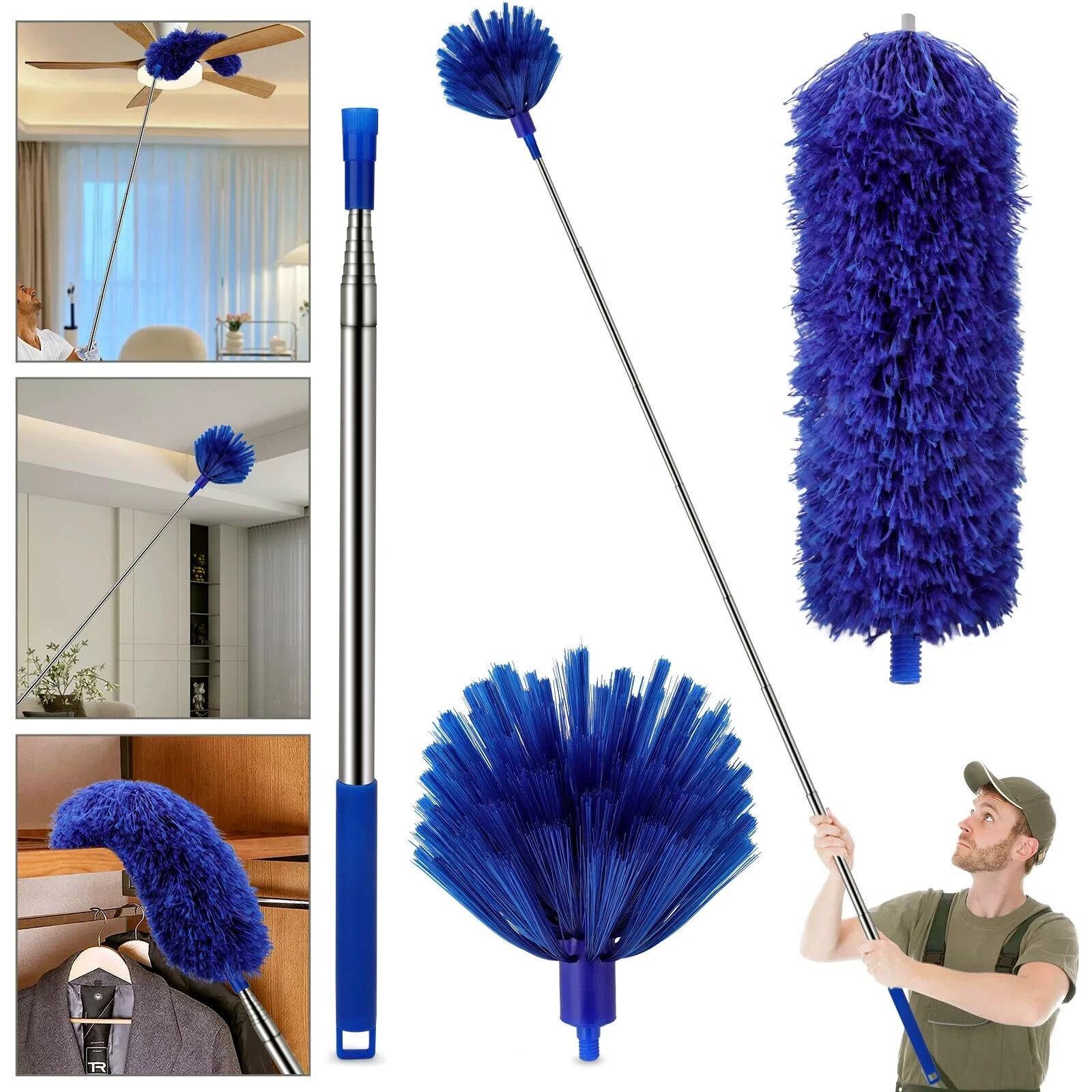 Microfiber Ceiling Fan Duster/Cobweb Cleaner Brush Kit Telescopic Extension Pole