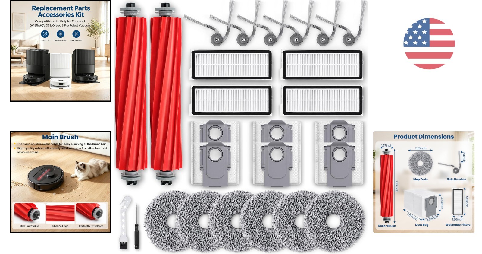 Roborock QV 35A/35S Replacement Parts Set – 26 Items for Ultimate Cleaning Power
