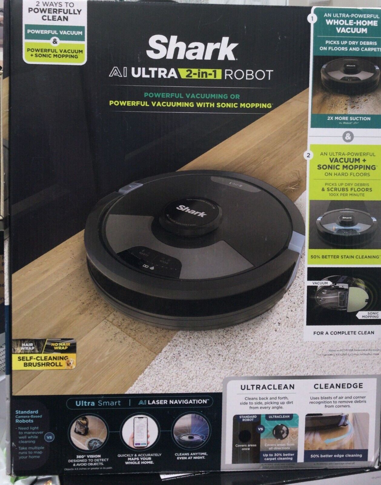 Shark AI Ultra 2-in-1 Robot Vacuum and Mop – Black (RV2610WD)