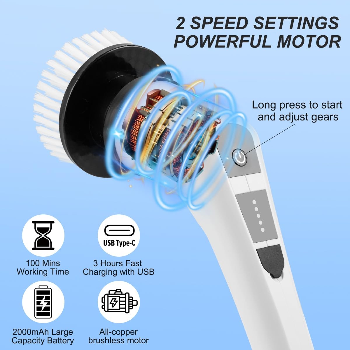 WDFAACK Electric Spin Scrubber,Cordless Scrubber for Cleaning with White