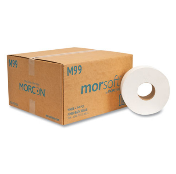 Morcon Tissue Jumbo Bath Tissue, Septic Safe, 2-Ply, White, 12 Rolls/Carton