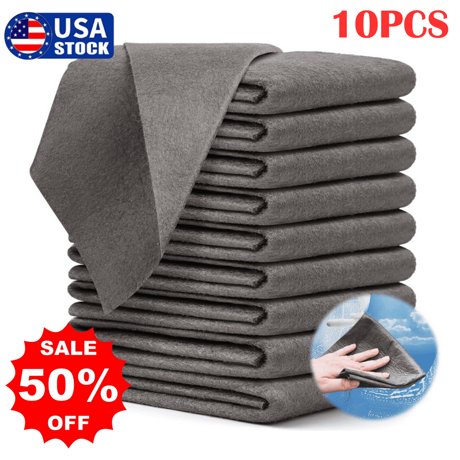 10PCS Magic Glass Cleaning Cloth Microfiber Cleaning Towels for Windows Kitchen