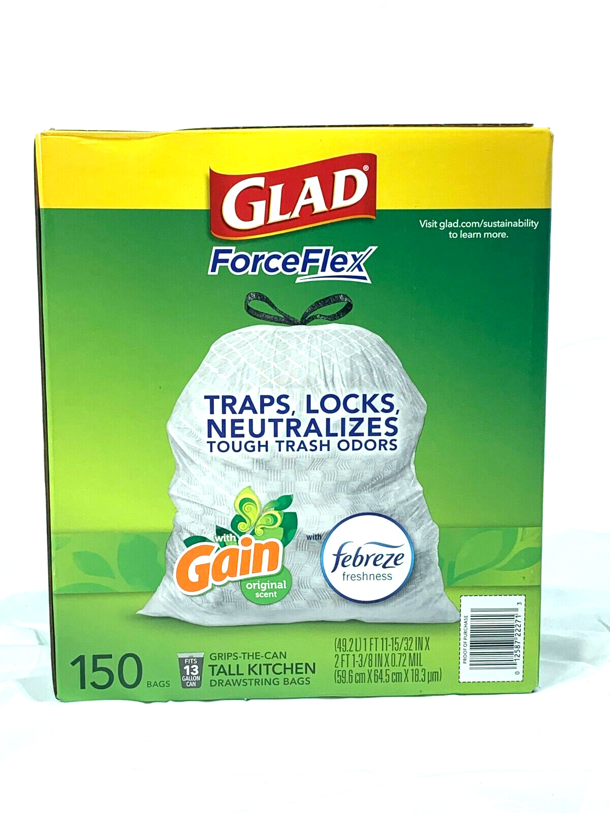 Glad ForceFlex Tall Kitchen Drawstring Trash Bags Original Scent 13 Gal 150 CT