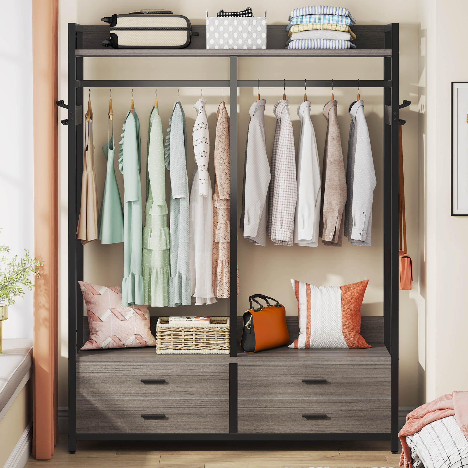 Tribesigns Closet Organizer with 4 Large Drawers, Clothes Garment Rack with Hook