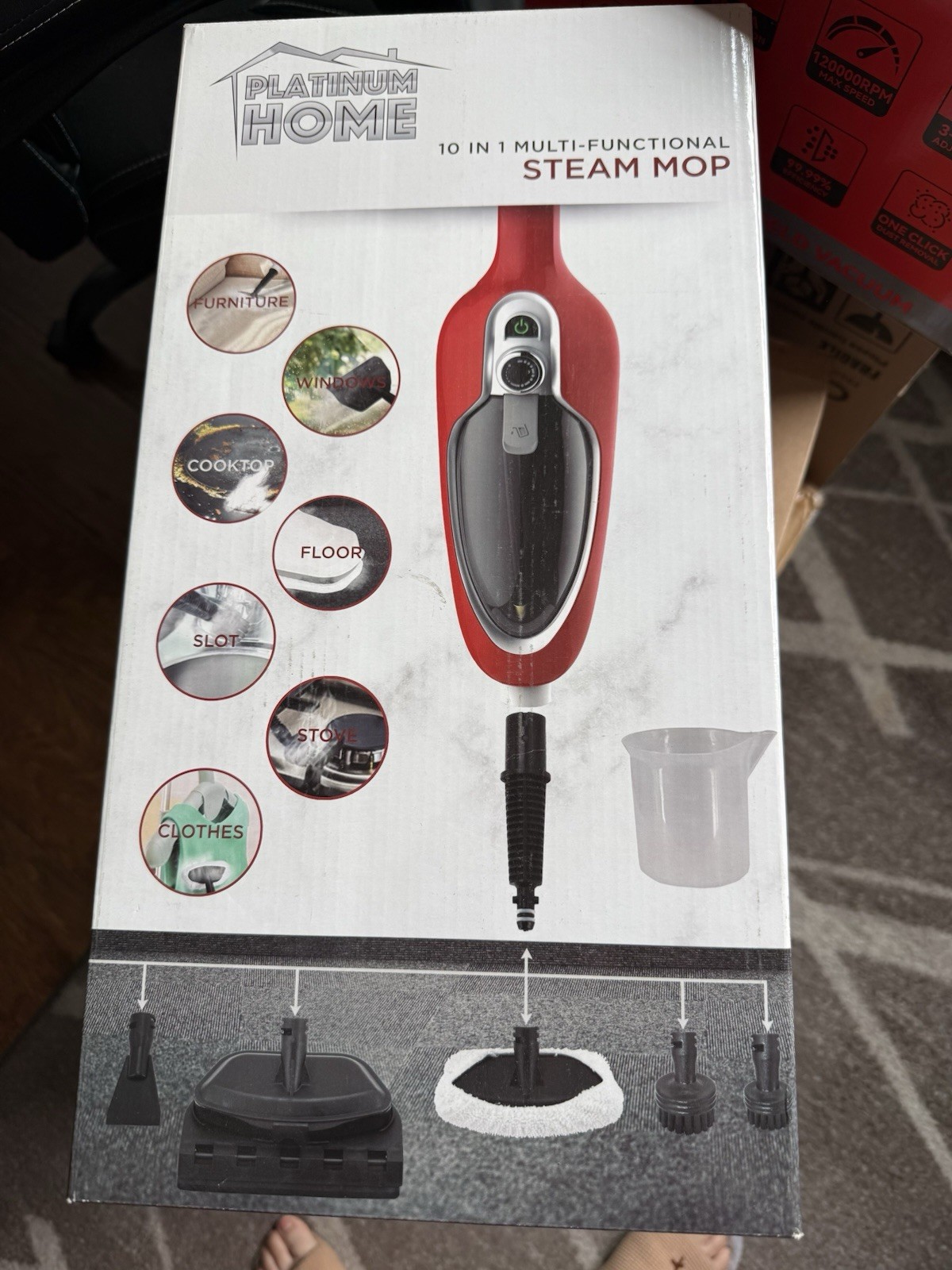 Platinum Home 10-in-1 Multi-Functional Steam Mop 1200W 0.3L Red w/ Accessories