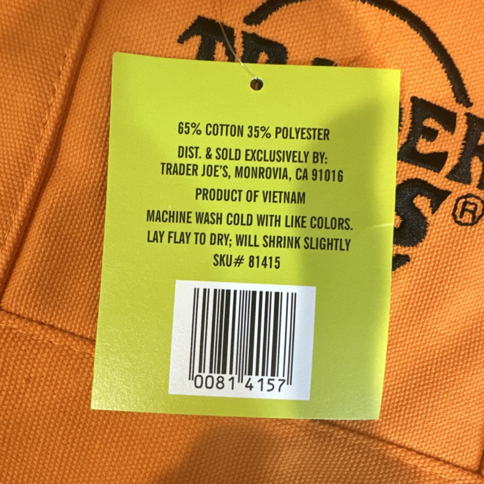 Trader Joe’s Trick-or-Treat Canvas Tote Bag Orange Foldable Cotton Polyester