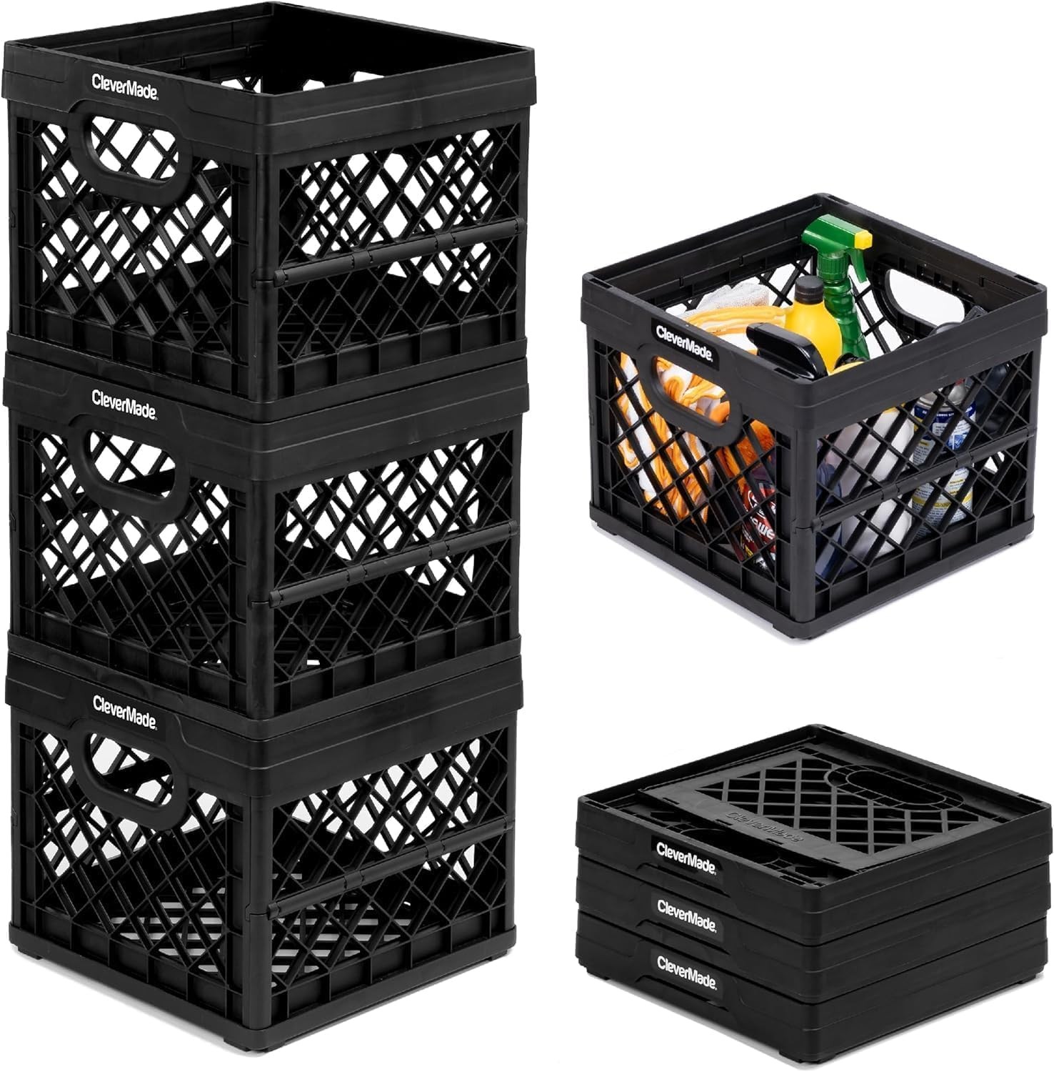 25L 6.6 Gal 3 Pack 50 lb Collapsible Milk Crate Capacity Heavy Duty Folding US