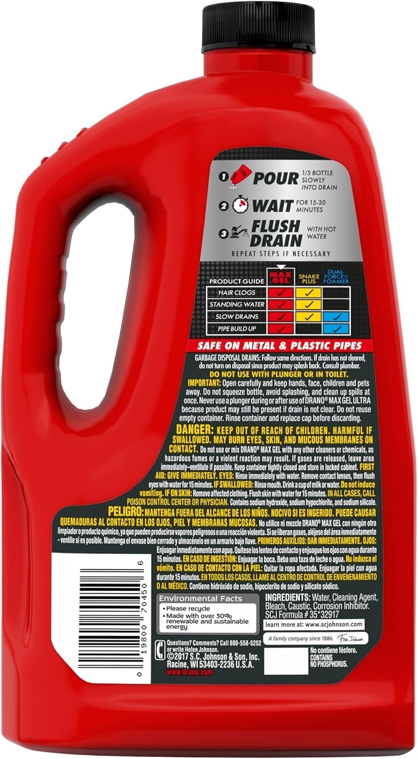 Drano Max Gel Drain Clog Remover, 160 Ounces, 2 Count