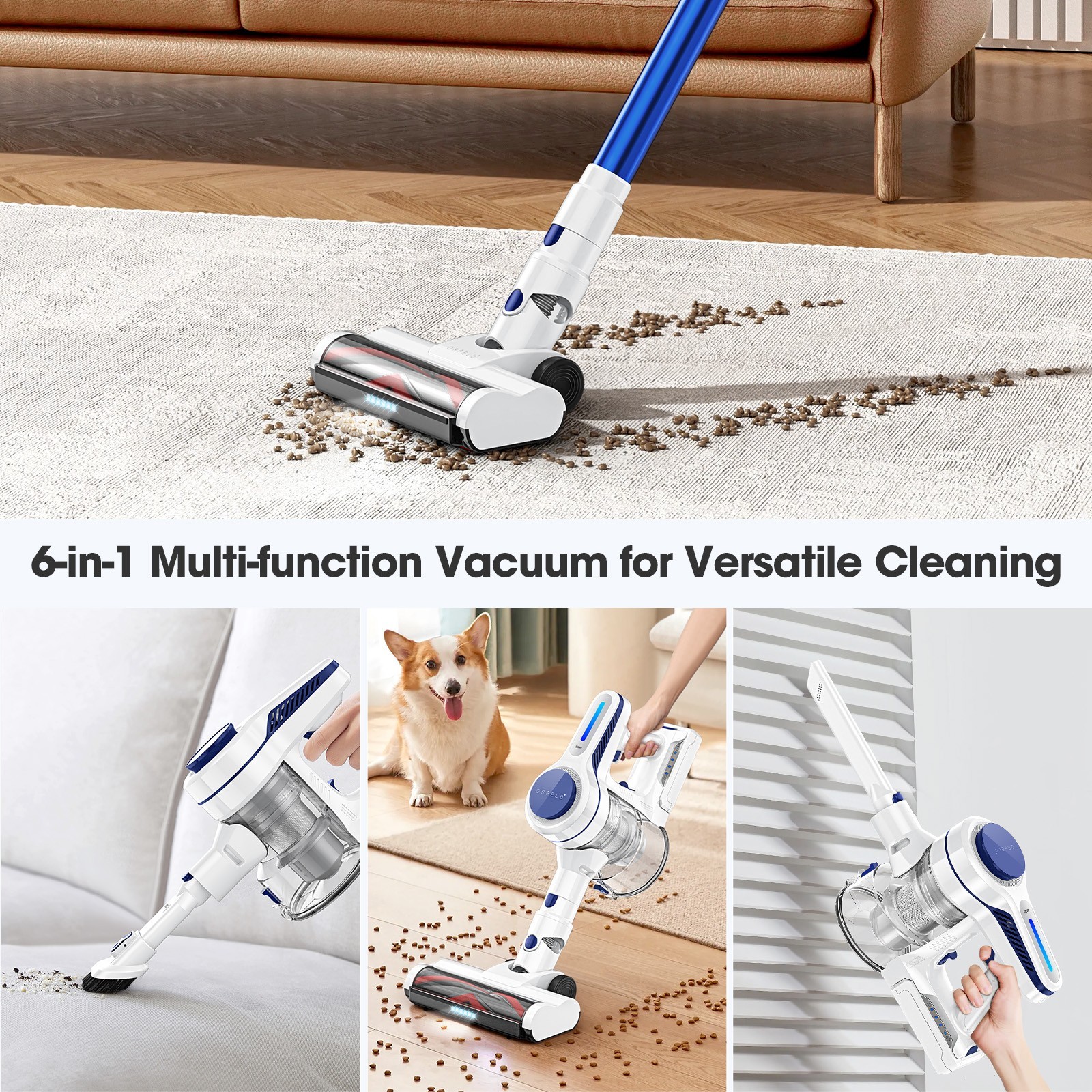 Cordless Vacuum Cleaner 1.5L Powerful Stick 50Kpa 60min Lightweigh Rechargeble