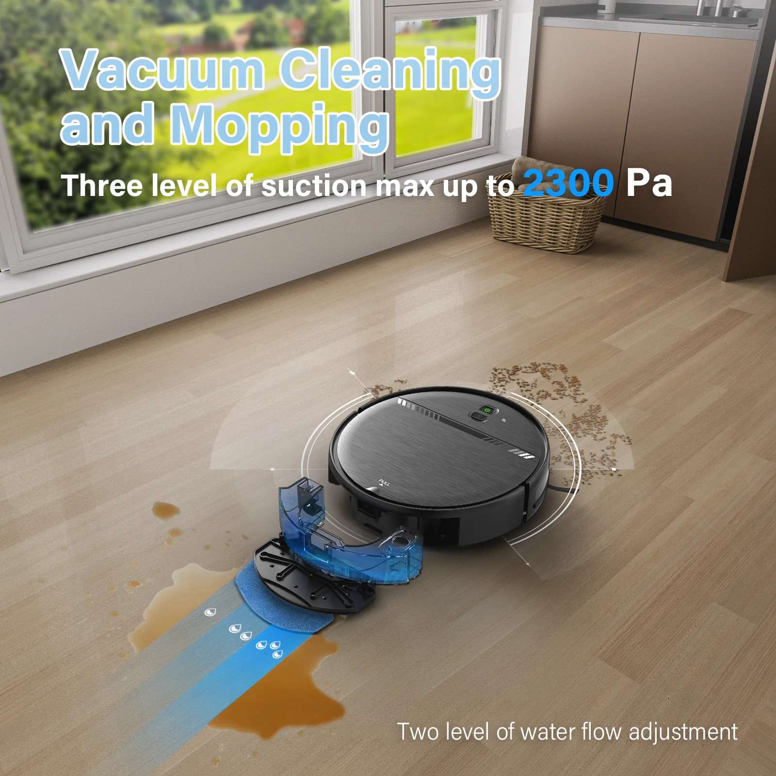 GOOVI Robot Vacuum Mop Combo Cleaner With Alexa/WiFi/App Connection (Black)